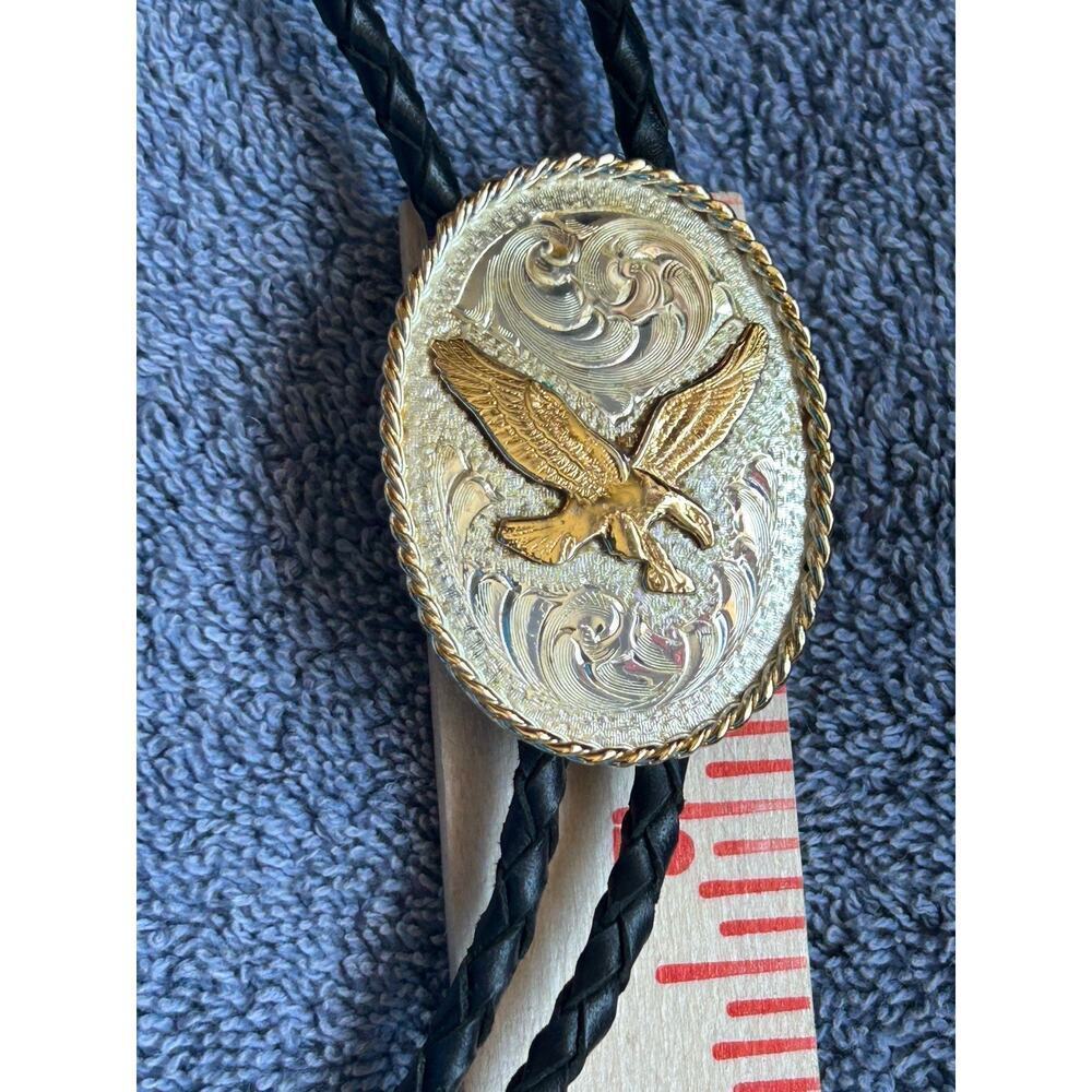 Vintage Montana Silversmiths Flying Eagle Silver Bolo Tie Western Americana - Picture 4 of 10
